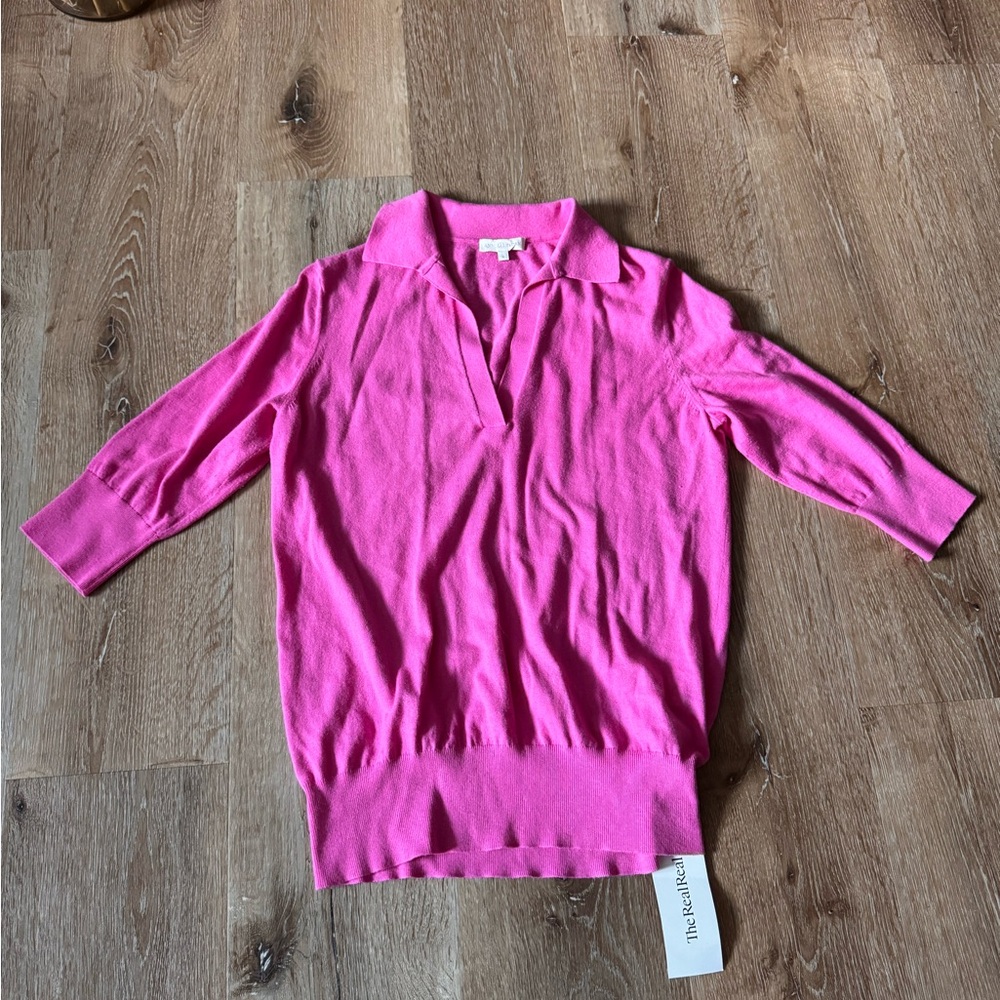 Ann Mashburn NWOT Hot Pink Lightweight Pullover Polo Sweater Size S